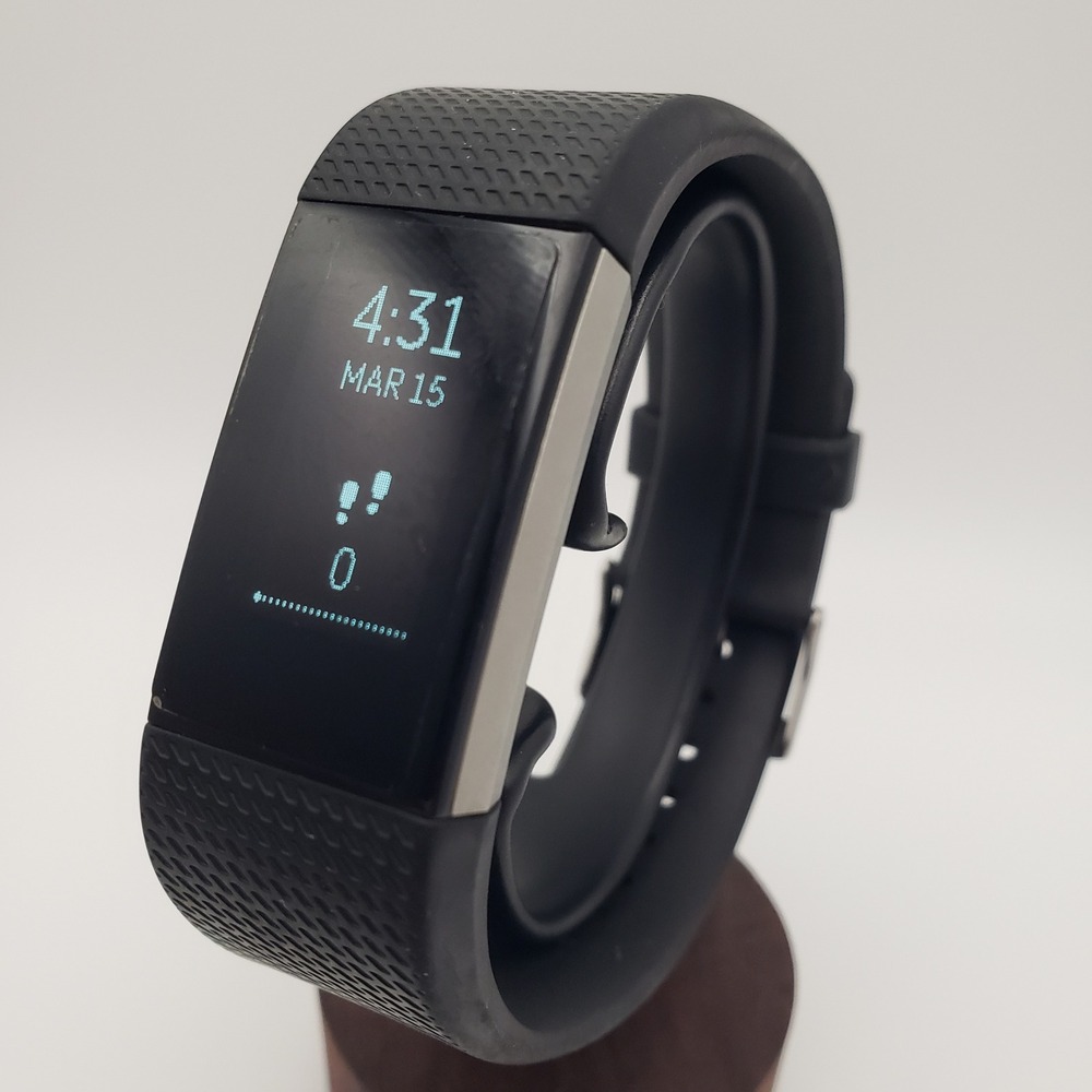 Fitbit Charge 2 Fitness Tracker FB407 Large Black Silver Heart Rate Activity